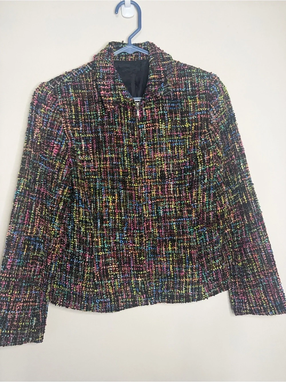 Women’s Multicolor Tweed Zip-Front Jacket